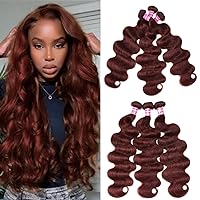 UNICE Reddish Brown Body Wave Human Hair Weave 3 Bundles 22 24 26 inch, Brazilian Remy Hair Auburn Brown Copper Red Human Hair Wavy Weaves for Sew in Extensions 33B Color