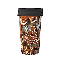 Gingerbread Cookies Print Thermal Coffee Mug,Travel Insulated Lid Stainless Steel Tumbler Cup For Home Office Outdoor