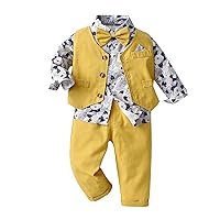 Winter Baby Clothes Toddler Boys Long Sleeve Floral Prints T Shirt Tops Vest Coat Pants Child Kids (D, 5-6 Years)