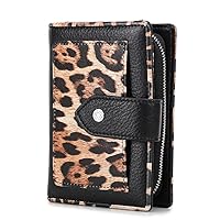 Genuine Leather Women's Wallets Leopard RFID Blocking Credit Card Holder Zipper Purse Clutch Short Handbags