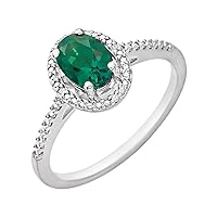 925 Sterling Silver Created Emerald Polished Emerald and .01 Dwt Diamond Ring Size 6.5 Jewelry for Women