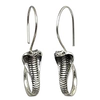 NOVICA Artisan Handmade .925 Sterling Silver Drop Earrings Snake Thailand Animal Themed 'Cobra Guardian'
