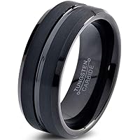Tungsten Wedding Band Ring 8mm Men Women Comfort Fit Black Bevel Edge Brushed Polished