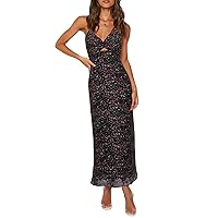 ZAFUL Women's Spaghetti Strap Floral Summer Hollow Twist Front Maxi Dresses Sexy Cutout V Neck Backless Vacation Dress