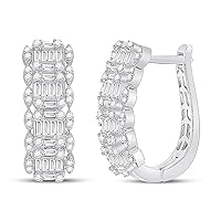 The Diamond Deal 14kt White Gold Womens Baguette Diamond Fashion Hoop Earrings 1-1/5 Cttw