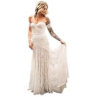 Boho Mermaid Wedding Dresses with Detachable Arm Bands Sweetheart Lace Bridal Ball Gowns Plus Szie