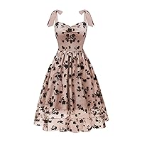 Floral Embroidered Mesh Tea Party Dress Women 1950s Vintage Sweetheart Neck Sleeveless Cocktail Homecoming Dresses