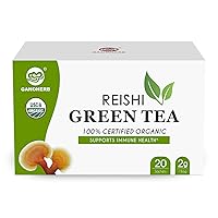 GANOHERB USDA Organic Reishi Mushroom Green Tea Bags - Instant Herbal Tea with Ganoderma Lucidum -Boost Immune System& Stress Relief& Full Energy-Vegan,Paleo,Gluten Free,No Sugar,0.07 Ounce (20 count)