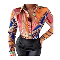 Casual Long Sleeve Lapel Tops Women Commute Chic Clothes Office Ladies Multicolor Printed Blouses Shirts