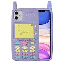for iPhone 11 6.1'' Case,3D Cartoon Cute Retro Love Heart Classic Cellular Phone Shaped Case, Kids Women Girls Soft Silicone Rubber Cover Case for iPhone 11 (Purple Style 2)