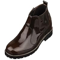 CALTO Men's Invisible Height Increasing Elevator Shoes - Leather Lace-up Wing-Tip Dress Boots - 3.6 Inches Taller