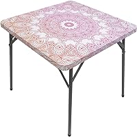 Mandala Tablecloth, Flower Mandala Design with Ombre Effect Elements, Elastic Edge, Suitable for Table Decoration, Buffet and Camping, Fit for 55