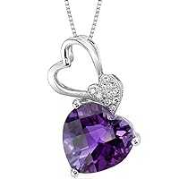 PEORA Amethyst and Diamond Sweetheart Pendant for Women 14K White Gold, Natural Gemstone, 2.33 Carats Heart Shape 9mm