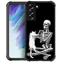 Compatible with Samsung Galaxy S22 Case Soft Skeleton Playing with Cat Pattern Shockproof Anti-Scratch Case for Women Girls Compatible with Samsung Galaxy S22