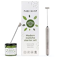 PureChimp Modern Matcha Set – Starter Kit with Electric Matcha Whisk, 50 Grams of Japanese Matcha, and Stainless Steel Measuring Spoon