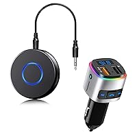 Bluetooth Aux Adapter for Car,Bluetooth FM Transmitter for Car,Support QC3.0 USB Charging, Handsfree Call,Wireless Audio Adapter Portable with RCA AUX 3.5mm for Home/Car Stereo Music Streaming S