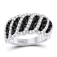 The Dimond Deal 10kt White Gold Womens Round Black Color Enhanced Diamond Striped Band Ring 1-1/2 Cttw