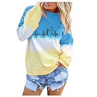 Pullover for Womens Fashion Gradient Contrast Color Sweatshirt Long Sleeve Printed Tie Dyeing Sports Blouse