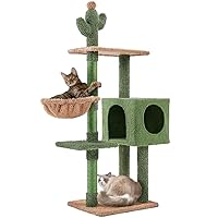 Cactus Cat Tree, 52.5in Cat Tower for Indoor Cats, Large Cat Condo Multi-Leve Scratching Post, Cat Climbing Tree with Basket, Platform, Cat Activity Center Play House Furniture, Green/Brown