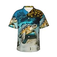Sea Turtle Men's Casual Button-Down Hawaiian Shirts â€“ Funky Tropical Summer Outfits â€“ Retro Printed Beach Wear for Men