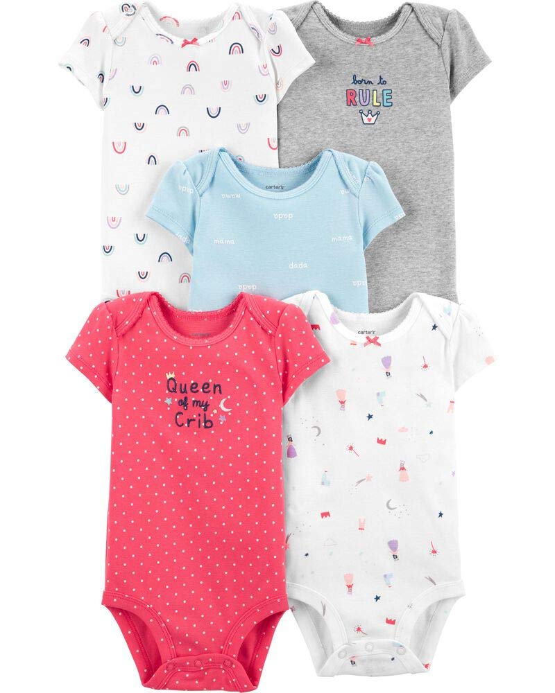 Carter's Baby Girls 5 Pack Bodysuit Set, Princess, 9 Months