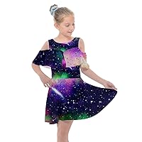 PattyCandy Toddler Girls Shoulder Cutout Chiffon Dress Cool Stars & Galaxy Print, Size 2-16