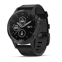 Garmin fenix 5 Plus, Premium Multisport GPS Smartwatch, Features Color Topo Maps, Heart Rate Monitoring, Music and Contactless Payment, Black with Leather Band