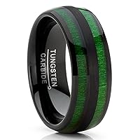 Metal Masters CO. Men's Tungsten Carbide Ring Dome Green Jade Wood Inlay Wedding Band Black 8MM