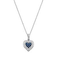 Dazzlingrock Collection 0.22 Carat (cttw) Round Blue & White Diamond Halo Heart Miligrain Pendant Necklace with 18 inch Silver Chain for Women in 925 Sterling Silver