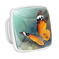 a Flying Butterfly Crystal Glass Drawer Knob Pull Ergonomic 30mm Square Glowing Furniture Cabinet Handle for Kitchen Dresser Cupboard Wardrobe