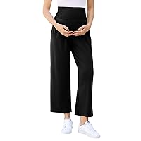 Maternity Pants Women's Smocked High Waisted Double Breasted Wide Leg Long Trousers Pregnancy Loose Lounge Sweatpants