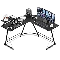 MoNiBloom L Shaped Gaming Desk Computer Corner Table with Metal Frame, L Desk Workstation for Home Office, Space-Saving, Black