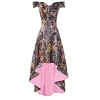 YINGJIABride Camo Formal Party Dresses High Low Bridesmaid Dresses with Cap Sleeve