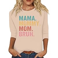 Mom Shirt Women's Letter Print Mama Mommy Mom Bruh 2024 Spring/Summer Mother's Day T-Shirt Fun and Cute 3/4 Sleeve Casual Top