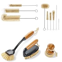 Masthome 9 Pieces Bottle Cleaning Brush & 3 Pack Bamboo Dish Brush, Long Handle Bottle Cleaner and ECO Friendly Dish Brush Set, Kitchen Cleaning Brush for Dishes Pots Pans Beer Bottle, Baby Bottle