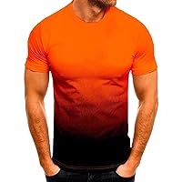 Mens Short Sleeve Shirts Casual Gradient Color Workout Fitness Pullover Tee Shirts Summer Fashion Athletic Sweatshirt