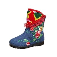 New Girls Midcalf Flower Embroidery Winter Boots Shoes (Toddler/Little Kid/Big Kid) Blue