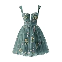Spaghetti Straps Tulle Homecoming Prom Dresses for Teens Formal Short Dress Women's Flower Embroidery