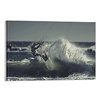 Abstract Art Ocean Kite Surfing Picture Poster Wave Wall Art Surfing Lover Wall Art Canvas Painting Posters and Prints Wall Art Pictures for Living Room Bedroom Decor 08x12inch(20x30cm) Frame-Style