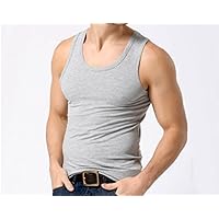 NA Men's Round Neck Tank top Sports Wide Back Tank top Tight Solid Color Men's Tank top XXL Grey