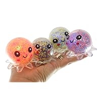4 Light Up Octopus - Air and Styrofoam Bead Filled Squeeze Stress Balls - Sensory, Stress, Fidget Toy Super Soft