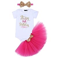IDOPIP Baby Girls Birthday Outfit Romper+Ruffle Tulle Skirt+Sequin Bow Headband Valentine’s Cake Smash Dress Clothes 3Pcs Set