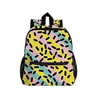 Preschool Kids Backpack, Abstract Retro Geometric Fashion Style 80 90s Mini Bookbag Kindergarten Nursery Bags for Boys Girls Toddler