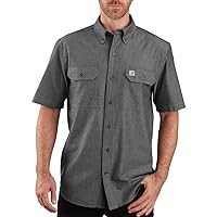 Carhartt mens Original Fit Short Sleeve (Big & Tall) Work Utility Button Down Shirt, Black Chambray, X-Large Big Tall US