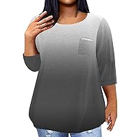 Plus Size Tshirts for Women Plus Size Tops for Women 2024 Color Block Fashion Casual Loose Fit Y2k with 3/4 Sleeve Round Neck Shirts Light Gray 4X-Large