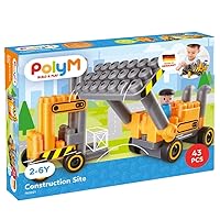 Hape Polym Construction Site | 43Piece Building Brick Forklift Bulldozer Toy Set with Figurines & Accessories