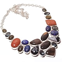 Girls Jewelry! Golden Sunstone with Multi-Stone Handmade Sterling Silver Plated Big Necklace 18
