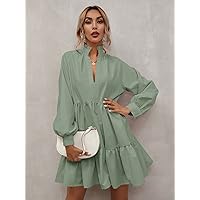 Dresses for Women Women's Dress Notch Neck Smock Dress Dresses (Color : Mint Green, Size : Medium)