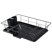 Space-Saving 3-Piece Dish Drainer Rack Set with Cutlery Holder - Maximize Countertop Space, Black