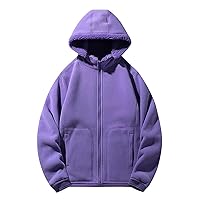 Sherpa Lined Hooded Jackets for Men Solid Loose Full Zip Fleece Hoodies Stylish Sweatshirt Coat Winter Jacket Tops